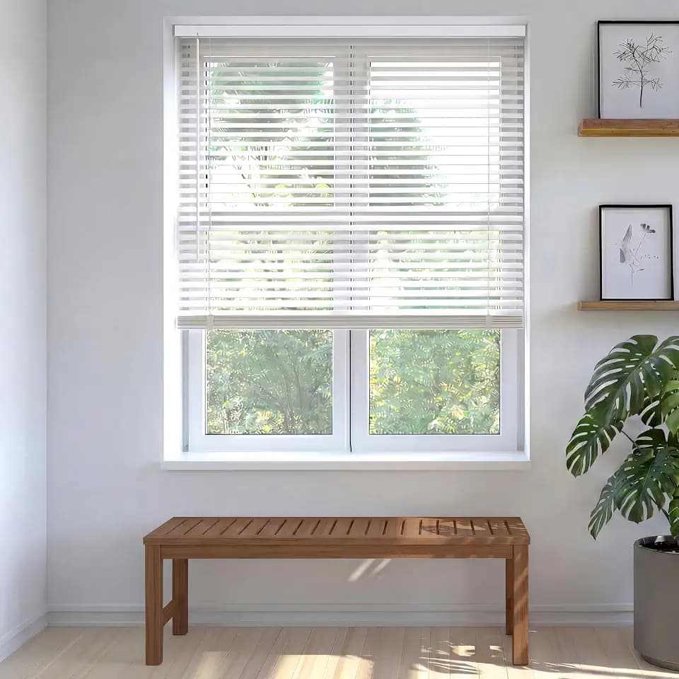 Cordless 1" Light Filtering Vinyl Mini Blinds, White, 34" x 60"