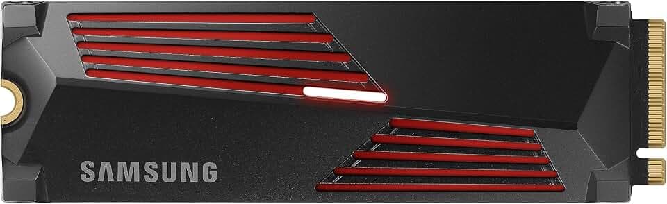 Samsung 990 PRO Heatsink NVMe M.2 SSD mit Kühlkörper, 4 TB, PCIe 4.0, 7.450 MB/s Lesen, 6.900 MB/s Schreiben, Interne SSD mit RGB für PC-/Konsolen-Gaming und Videobearbeitung, MZ-V9P4T0CW