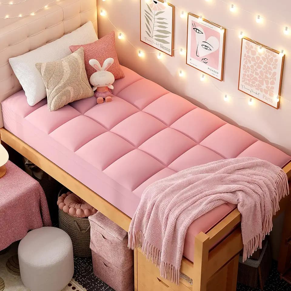 ELEMUSE Pink Twin XL Mattress Topper for College Dorm, Plush Pillow top