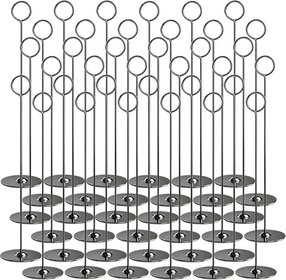 Urban Deco 36PK Table Number Holders Place Card Holders 12 Inch Table Card Holders Steel Card Holders for Photos, Food Signs, Memo Notes, Weddings, Restaurants, Birthdays (Black 36PK)
