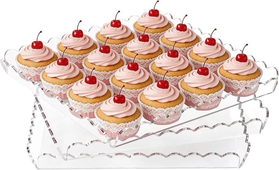 3 Pack Acrylic Serving Trays for Party, 11.6 x 11.6 Inch Clear Scalloped Serving Platters for Dessert Coffee Tea, Square Acrylic Plates for Cupcake Catering Fruit Trays for Event Party Supply Home Table Decor