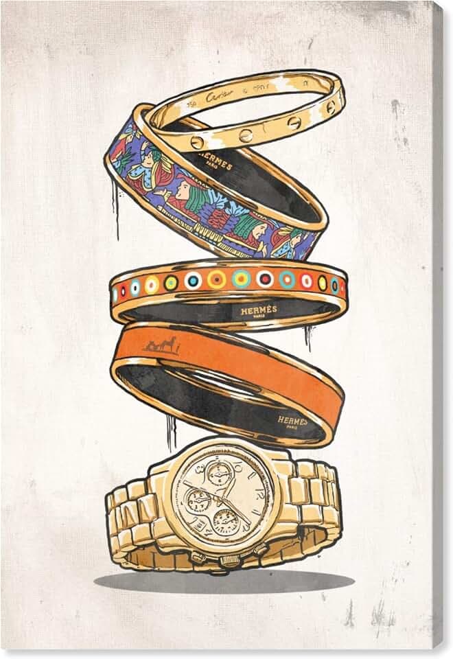 The Oliver Gal Artist Co. Fashion and Glam Premium Wall Art Canvas Prints Modern Home Décor 'Orange Arm Candy' - 24" x 36", Orange, Gold