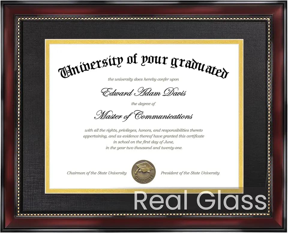 upsimples Diploma Frame 11x14 with HD Glass, Wood Grain with Gold Beading
