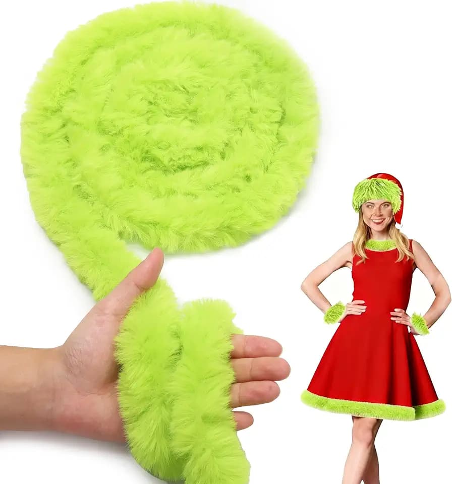 Green Faux Fur Trim Ribbon, Furry Faux Fur Strips for Sewing 1.77 in