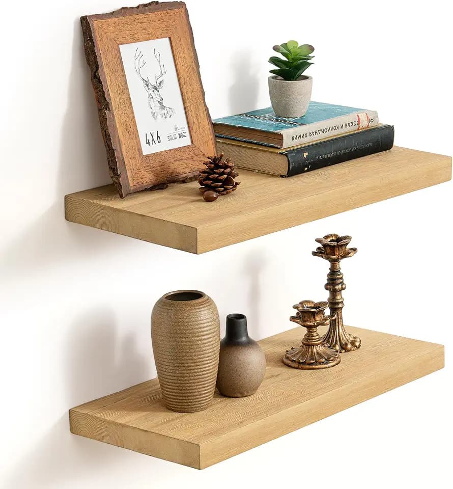 Marsmiles Natural Wood Floating Shelves, 20'' Long, 9.3'' Deep, Set of 2