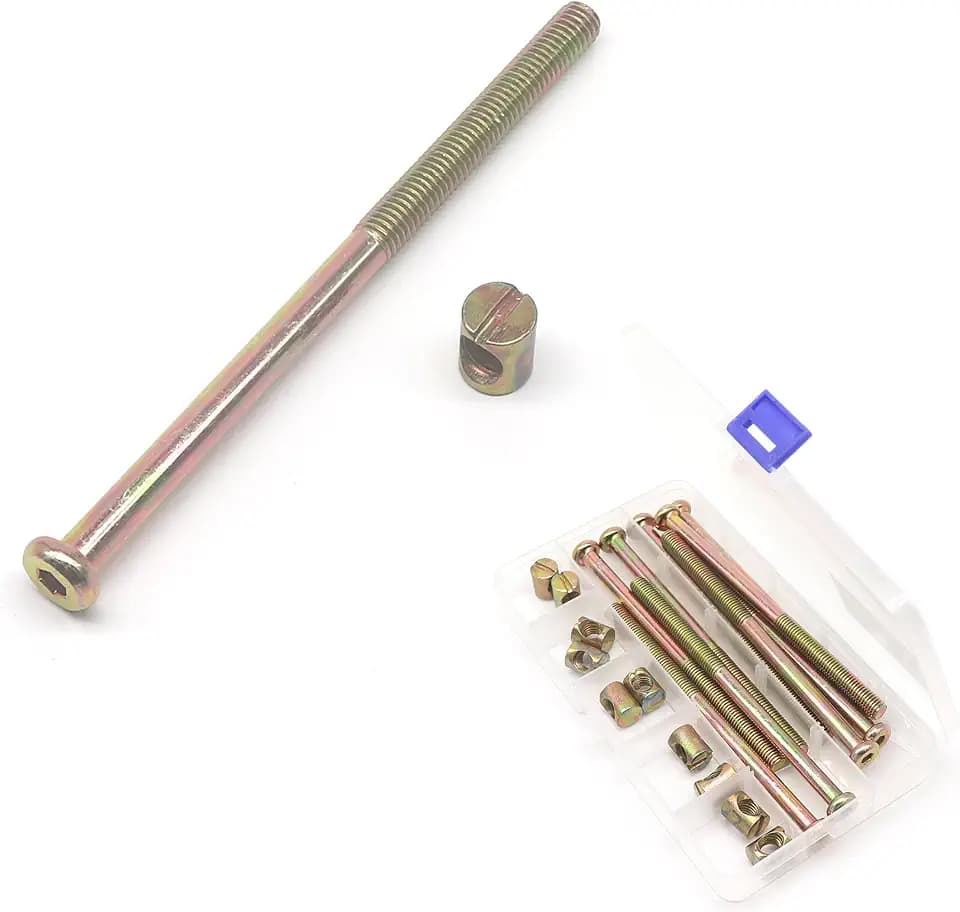 10-Pack M8 x 130mm Hex Drive Socket Cap Furniture Bolt, Bunk Bed Screws and Nuts, Thread 77mm, M8x15mm Barrel Nuts, Zinc Plated, Long Thread for Bed Frame
