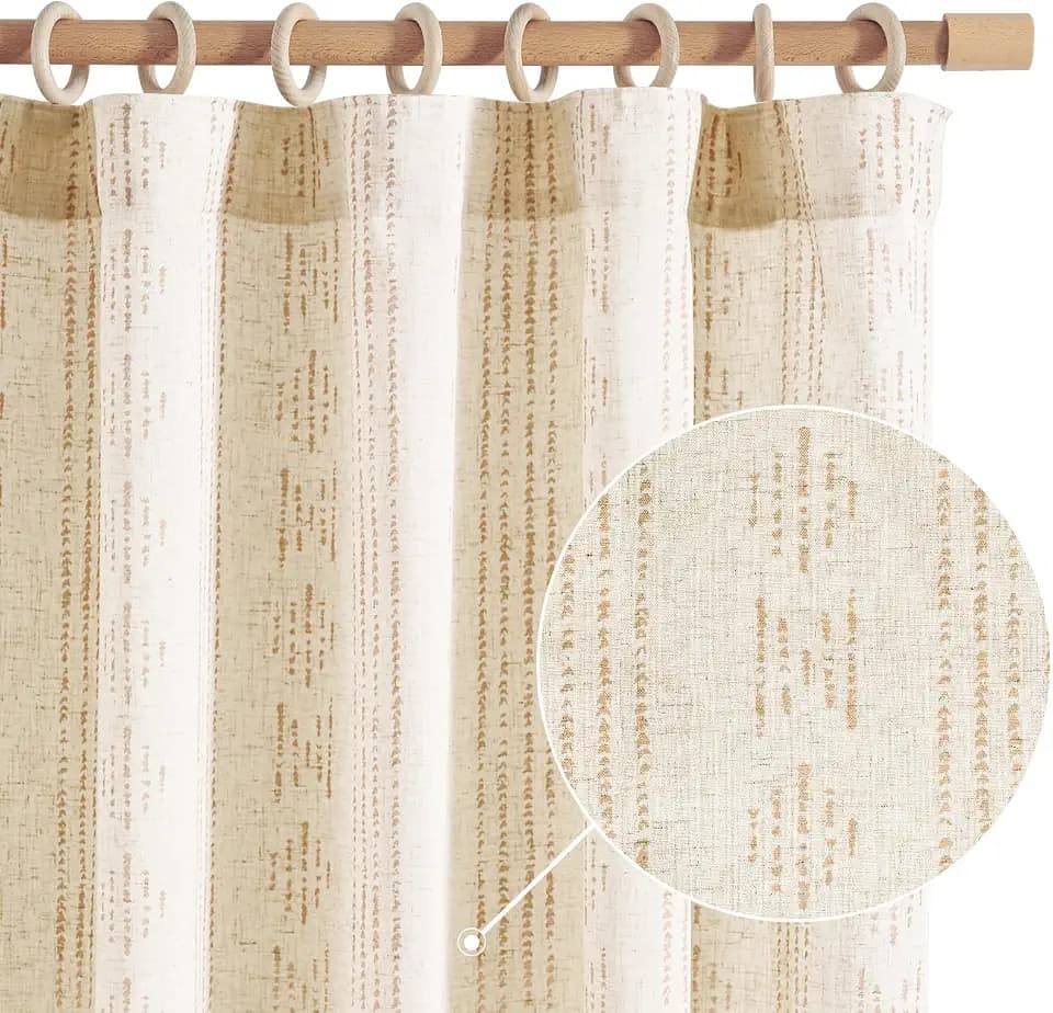 jinchan Linen Curtains Light Filtering 50x96 Inch Back Tab 2 Panels Taupe