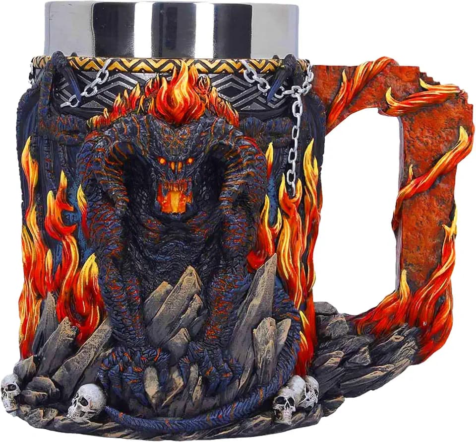 Nemesis Now Lord of the Rings Balrog Tankard 15.5cm - Officially Licensed LOTR Beer Stein, 3D Fiery Balrog Design with Flames, Skulls & Rock Texture