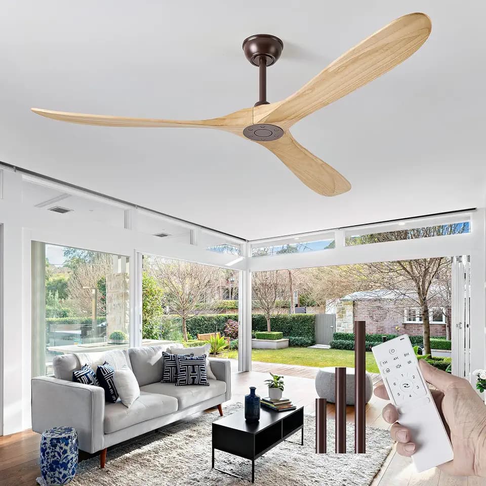 72 Inch Solid Wood 3 Blade No Light Ceiling Fan