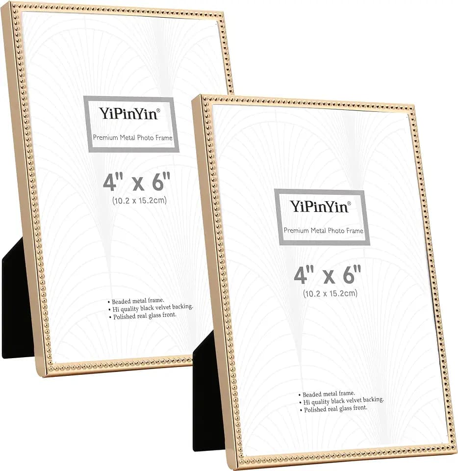 YiPinYin 4x6 Gold Picture Frame,Metal Beaded Design,2 Pack