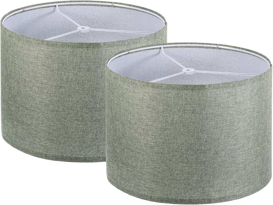 PATIKIL Drum Lamp Shades Set of 2, 13"x13"x9" Linen Round Lamp Shade for Table Lamps Easy Assembly Lampshade for Table Lamps Floor Lamps Bedside, Gray Green