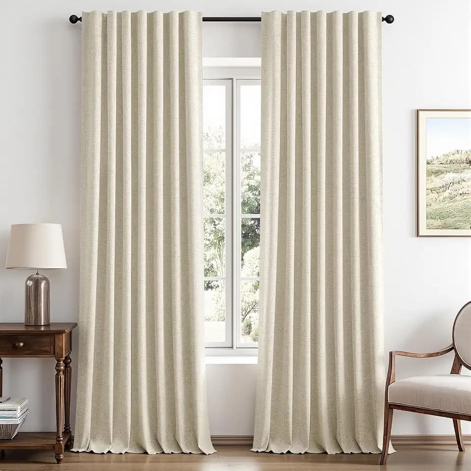 MIULEE 100% Blackout Linen Curtains 42 x 90 Inch Butter Cream 2 Panels