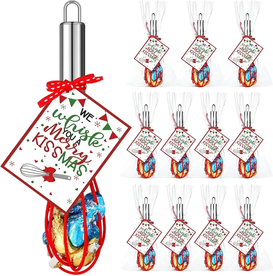Nuogo 12 Sets Christmas Whisk Gift Set with Cards, 8 Inch Stainless Steel