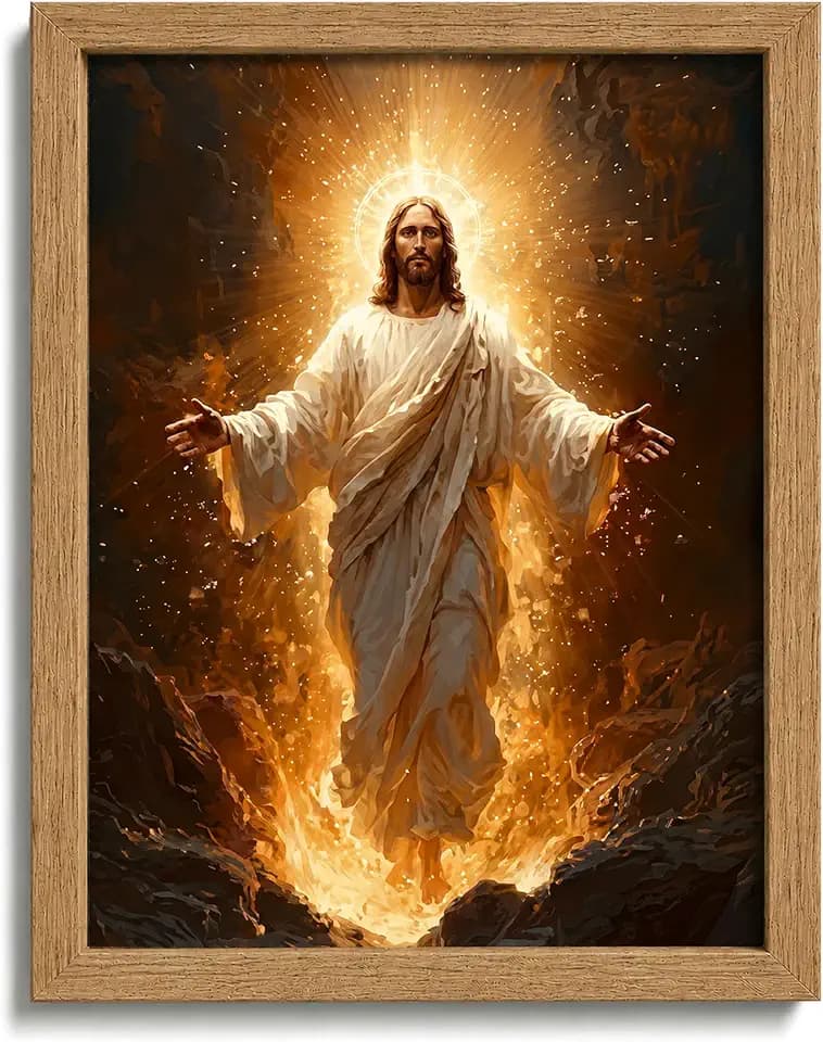 Rown Solid Wood Framed Jesus Bringing Light Canvas Wall Art 8x10in