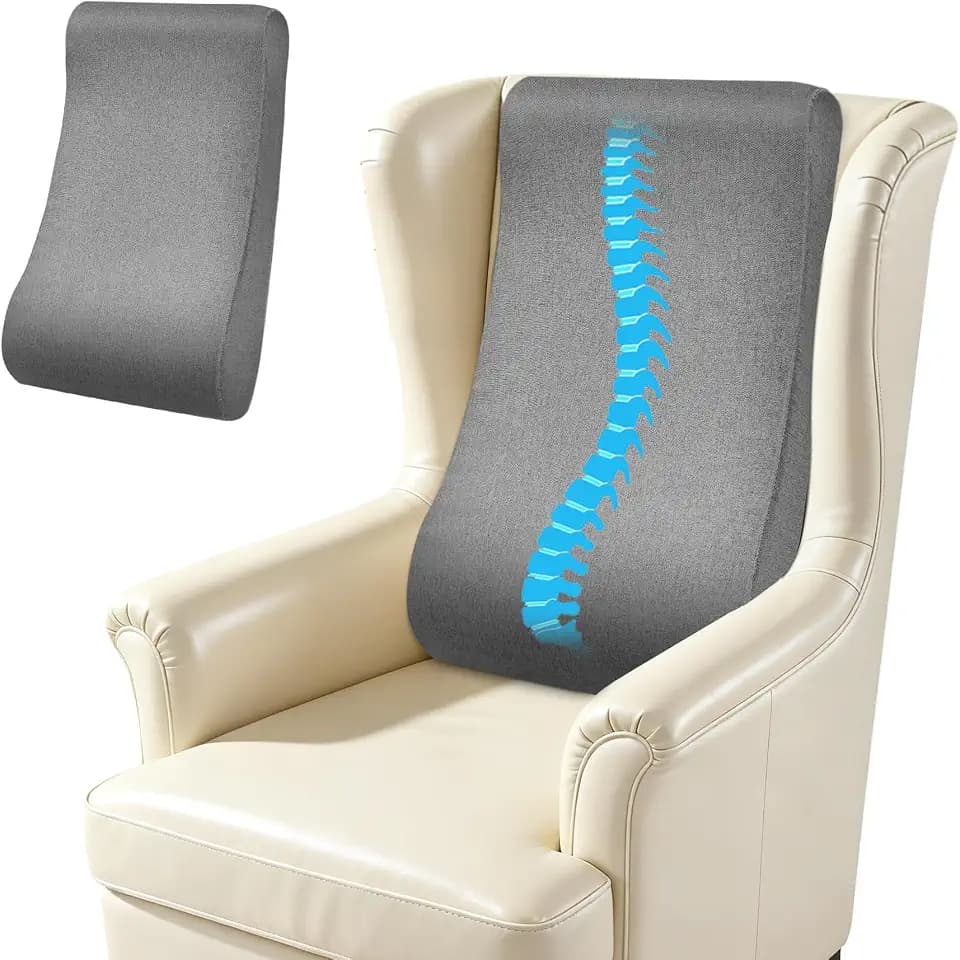 JZHLLA Recliner Neck and Lumbar Support Cushion for Recliner Couch & Glider Chair, Ergonomic S-Shaped Backrest Pillow, Breathable Cotton-Linen Foam, Non-Slip Backing, Removable Cover(Grey)