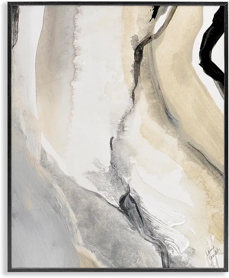 'Abstract Paint Strokes Fluid Beige Movement'| Framed Giclee Art