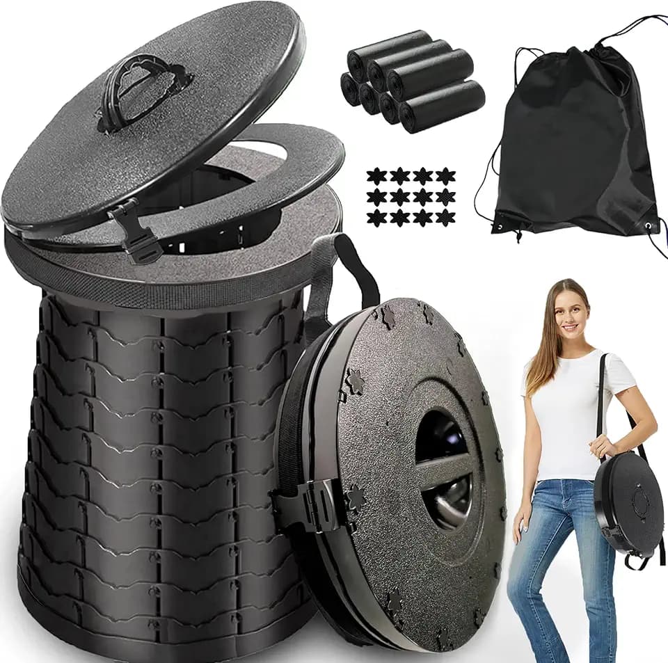 ALEVMOOM XXL Portable Toilet for Camping,880lbs Capacity,19.7" H Adjustable Outdoor Toilet with 7 Garbage Bags,Porta Potty for Adults,Collapsible Luggable Loo for Camping