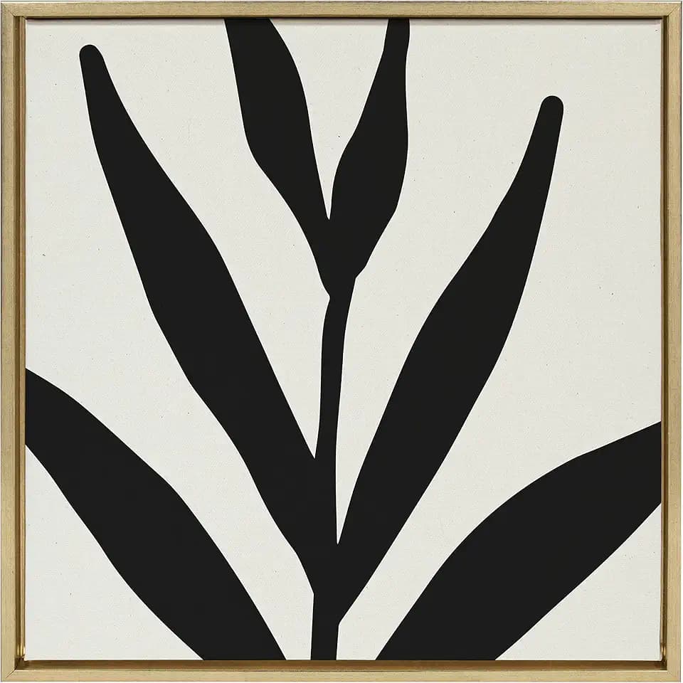 Kate and Laurel Sylvie Modern Botanical Neutral Abstract 1 Framed Canvas Wall Art by The Creative Bunch Studio; 22x22 Gold; Decorative Botanical Print for Wall