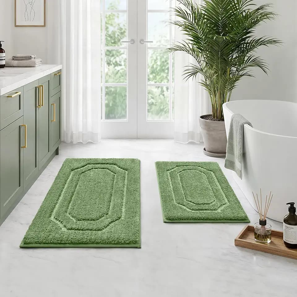 HOMEIDEAS Bathroom Rugs Sets 2 Piece Sage Green 16 * 24+20 * 32"