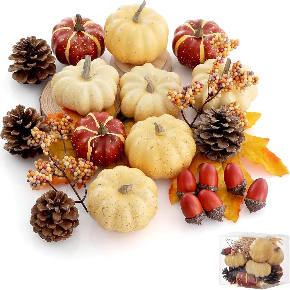 Artgar Pumpkin Decor Set, 23 PCS Fall Harvest Bowl Filler Decorations