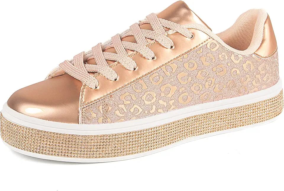 UUBARIS Women's Glitter Tennis Sneakers Neon Dressy Sparkly Sneakers Rhinestone Bling Wedding Bridal Shoes Shiny Sequin Shoes