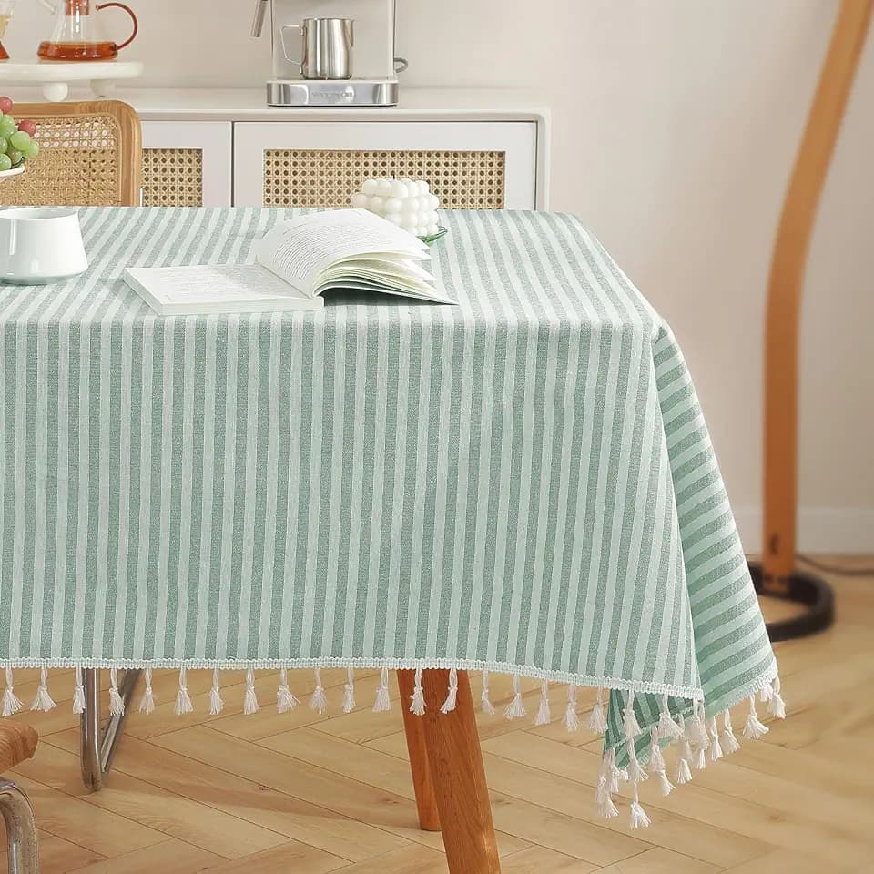 meioro Striped Tablecloth Rectangle Tablecloths Cotton Blend Table Cloth Washable Tabletop Decorative Fabric Table Cover for Kitchen Dinning (Green, 55 x 86 Inch)
