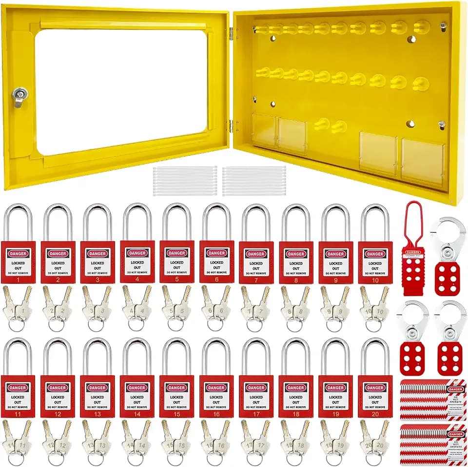 SAFBY Lockout Tagout Station Metal Kit with Lock Out Tag Out Loto 4 Hasps,40 Tags,20 Locks with Number 1-20 (Big Metal Station)