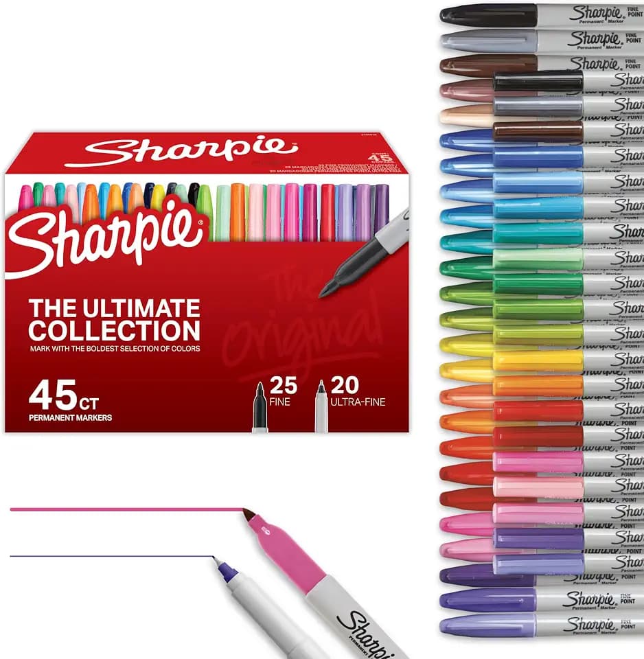 Sharpie Permanent Markers Ultimate Collection, Ultra Fine And Fine Tip, Assorted Colors, 45 Count - Bulk Pack, Arts & Crafts, Classroom, Teacher Supplies, Back to School