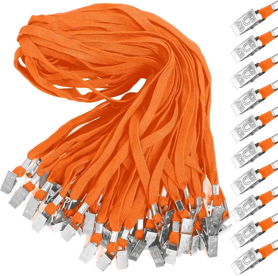 Marspark 200 Pcs Lanyards for ID Badges, Flat Swivel Hook,Orange