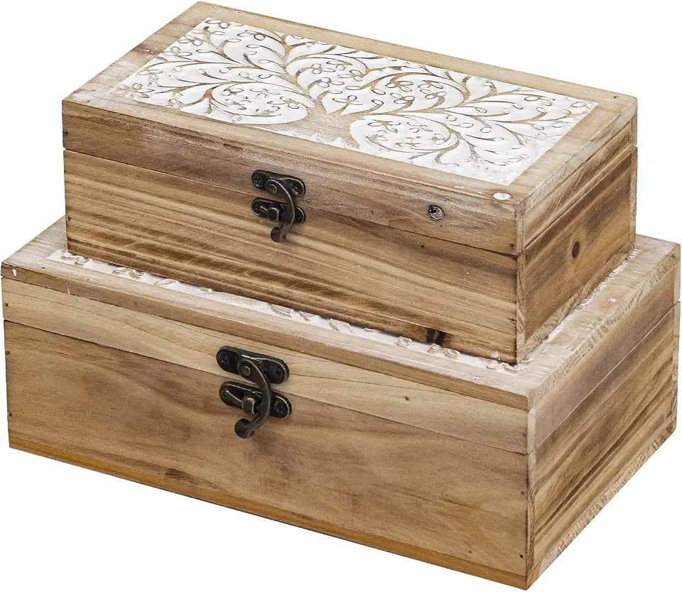2 Piece Tree of Life Carved Wooden Keepsake Boxes with Lids, Decorative Storage Boxes for Home decor, Trinket Box for Jewelry and Memorabilia