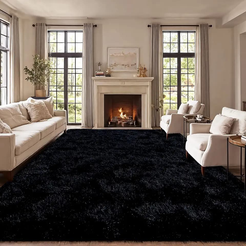 qulint Black Rug for Living Room, 10x14 Rug for Bedroom Fluffy Large Carpet