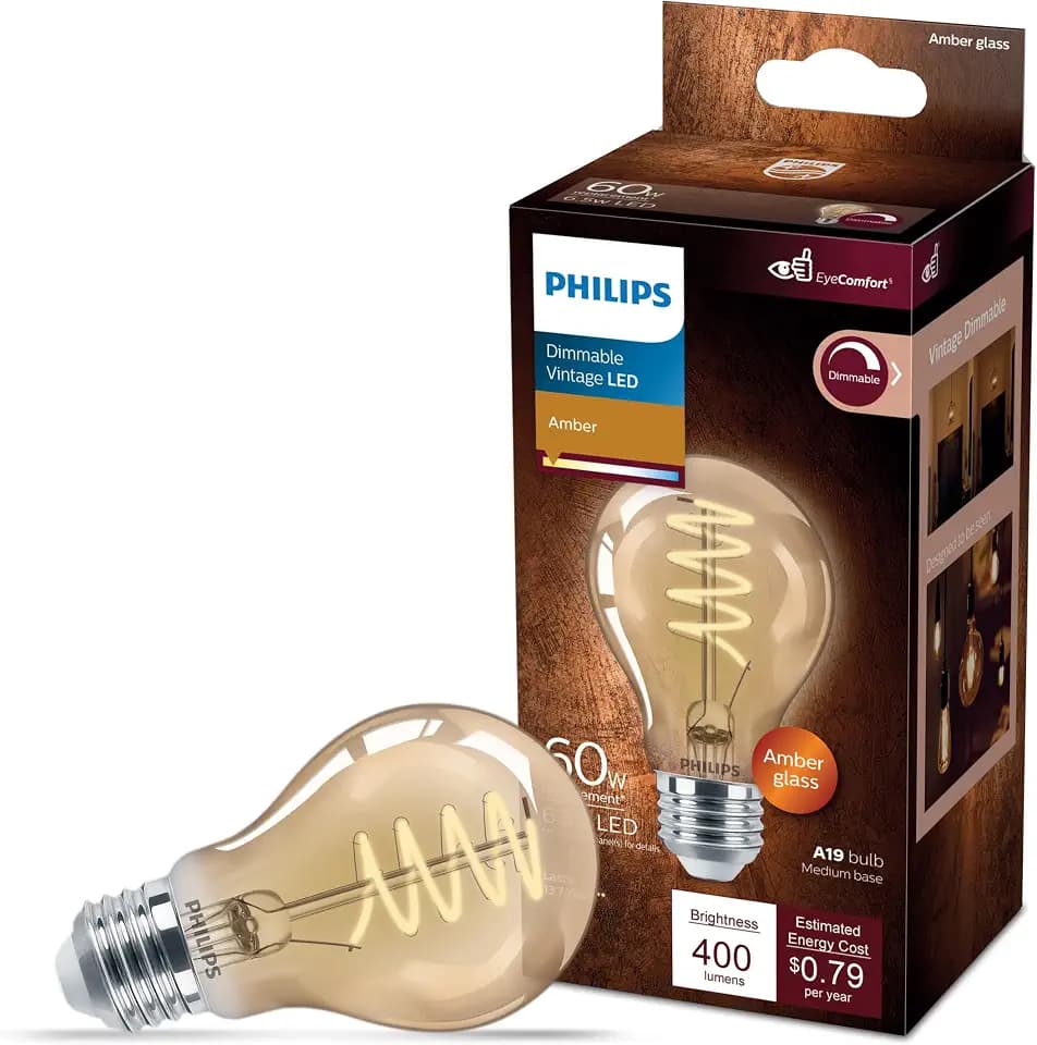 PHILIPS LED 60 W A19 Vintage Edison Spiral Amber, 1-Pack