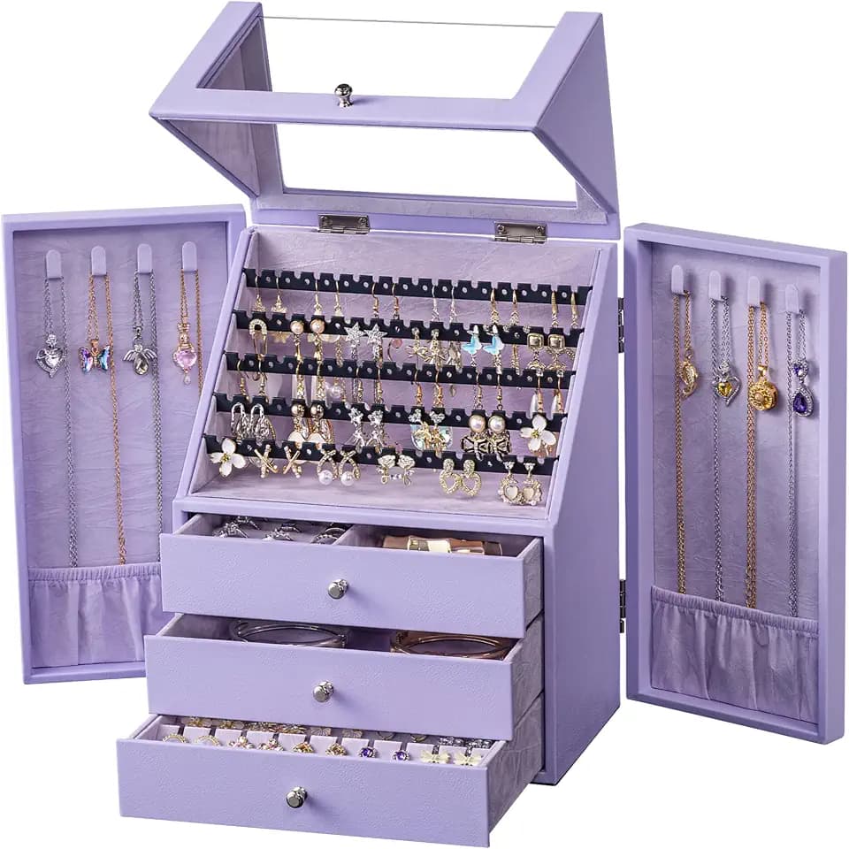 Jewelry Organizer Box for Women with Earring and Necklace Storage