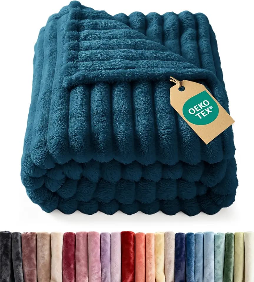 Fleece Blanket Throw Size - College Dorm Room Essentials - 50x60, Navy