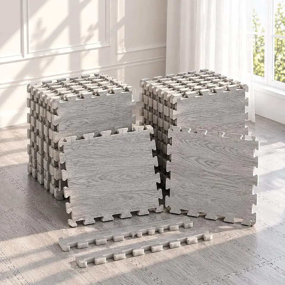 Amylove 25 Pack Foam Floor Tile Wood Grain 24x24 Interlocking EVA Mat,Grey