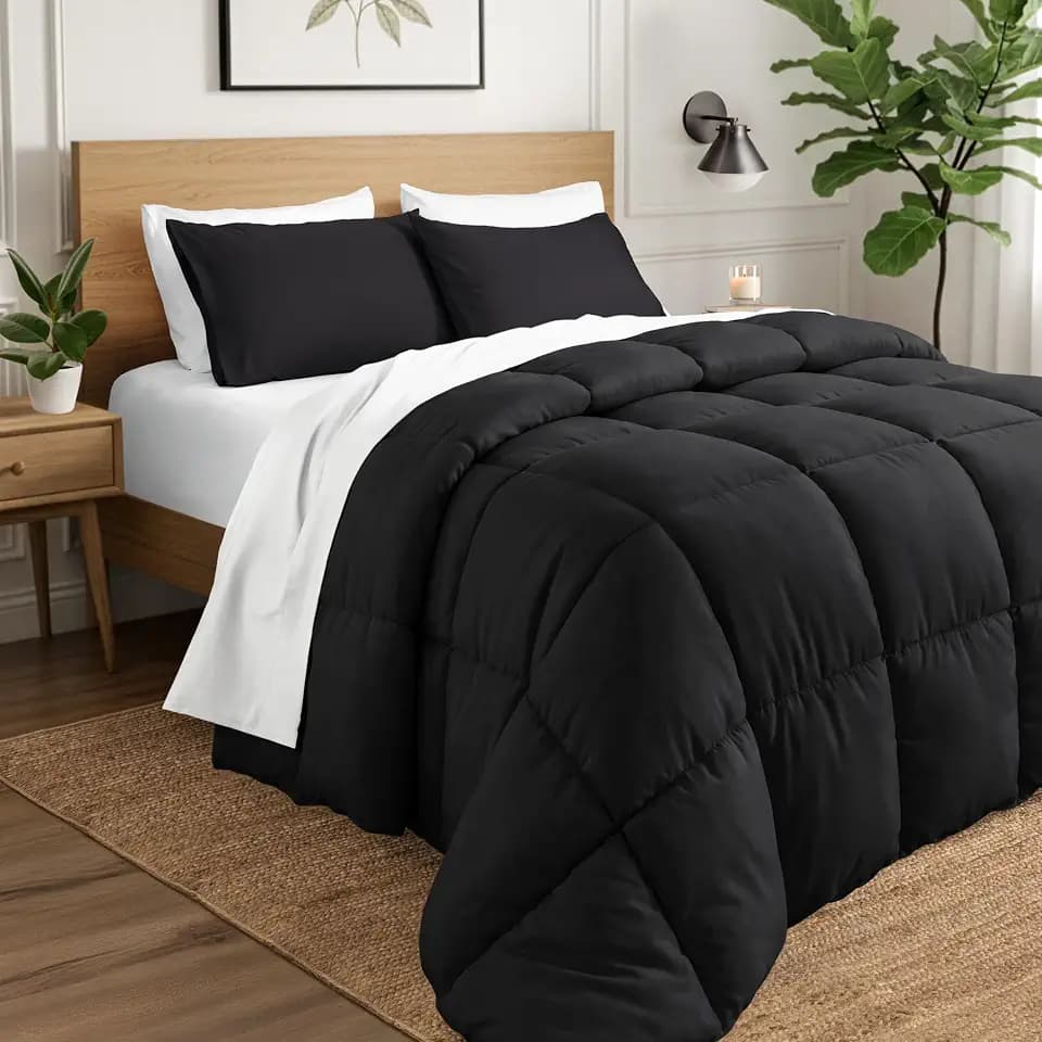 Ivy Union Comforter Set - Box Stitch (Full, Black)