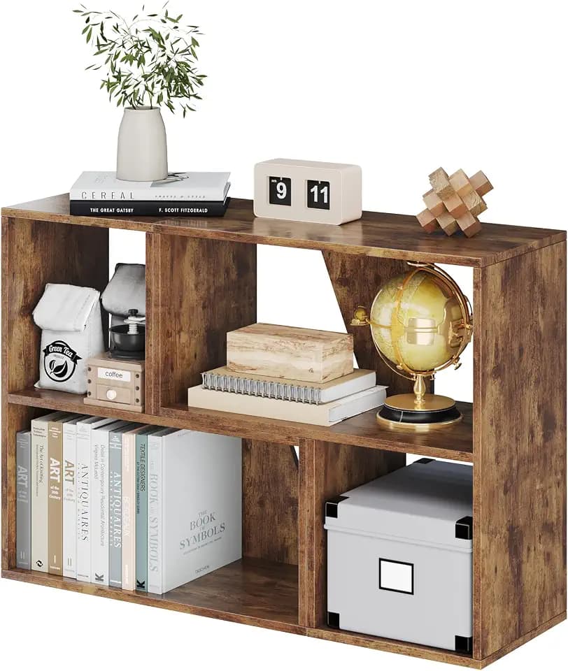 MapleGrace 6 Cube Storage Organizer, Wooden Storage Shelves Bookcase with Back Panels, Stackable Display Bookshelf for Living Room, Bedroom, Study, Hallway, Rustic Brown