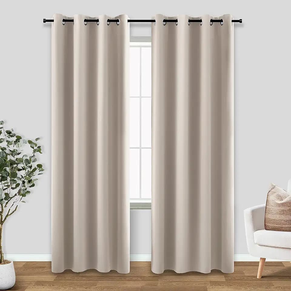 KOUFALL Oatmeal Neutral Blackout Curtains 84 Inches Long for Living Room, Thermal Insulated Modern Curtain for Bedroom, 2 Panels Set, Tan Beige