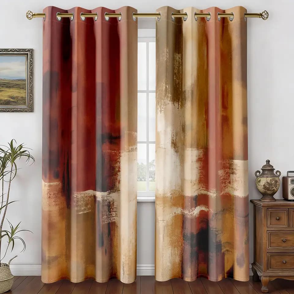 Burnt Orange Abstract Curtains for Living Room Bedroom, 52W x 63L, 2 Panels