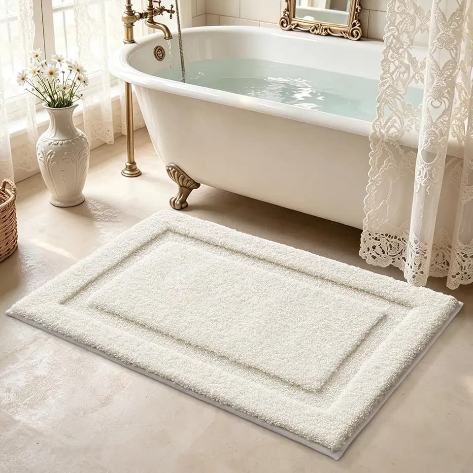 LUMI Bathroom Rugs Soft Absorbent, Non Slip Bath Mat 24x43, Ivory White