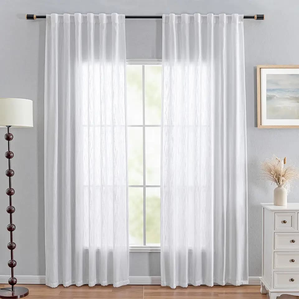 MYSKY HOME White Curtains 80 Inch Length 2 Panels Set, Semi Sheer Cotton Blend Soft Touch Light Filtering Drapes for Doorways Sliding Glass Door, 50" Wide per Panel, White, 2 PCs