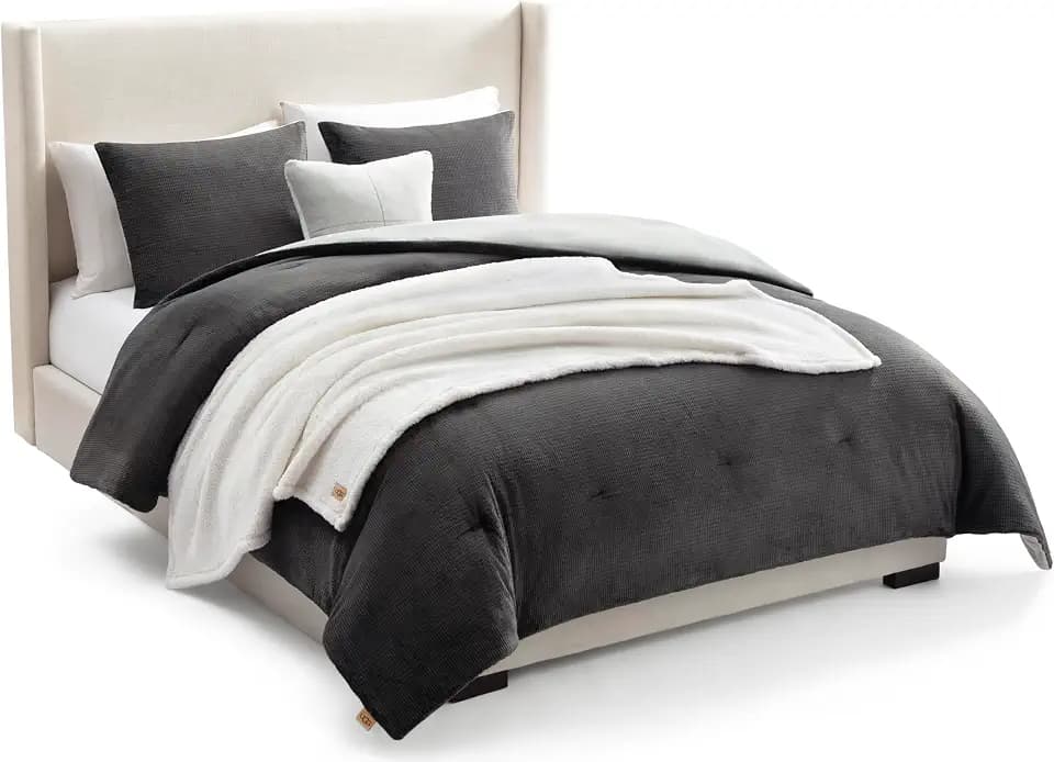 UGG Remina Queen Comforter Set with Throw Blanket & Pillow, 5-Piece, Grey
