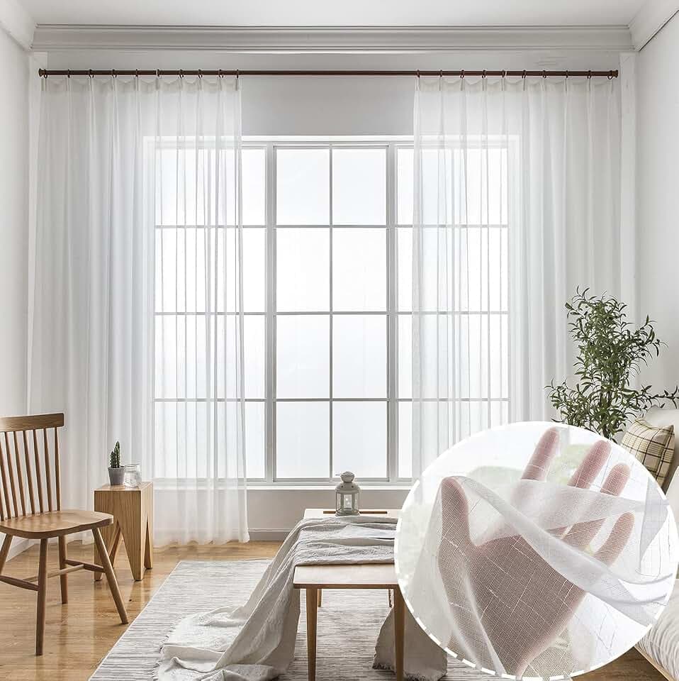 Off White Sheer Curtains 92 Inches Long Pinch Pleat Linen Textured Ceiling