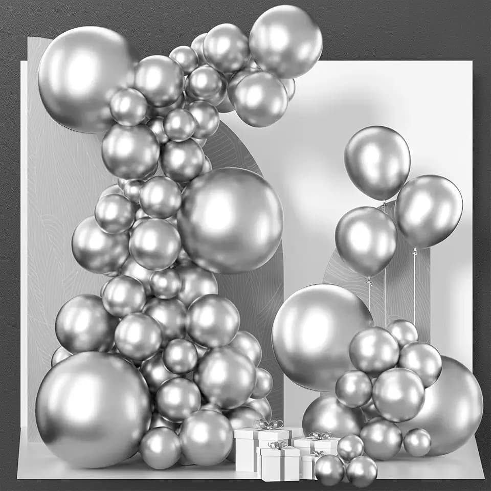 PartyWoo Metallic Silver Balloons 140pcs Different Sizes of 18 12 10 5 Inch