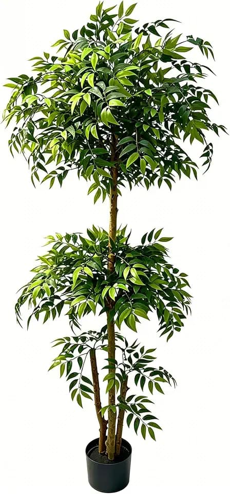 Faux Trees 6FT Fake Ficus Tree with Black Pot Indoor Patio Decor