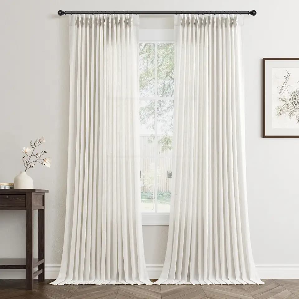 Jowels Birch Pinch Pleated Linen Curtains 84 Inches Long for Living Room