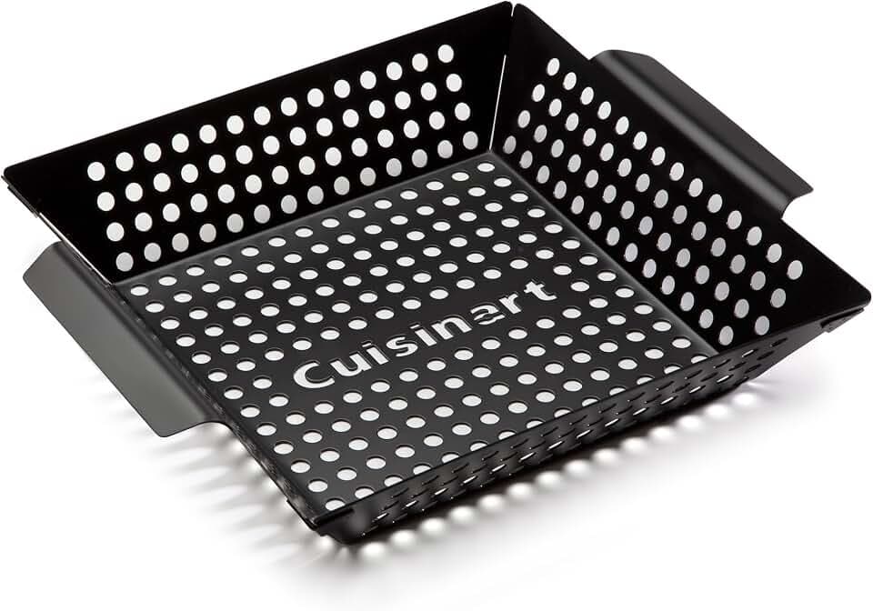Cuisinart 11" x 11" Non-Stick Grill Wok, Perforated BBQ Grill Basket for Grilling Veggies, Meat & Stir-Fry, Outdoor Grilling Basket for Charcoal and Gas Grills