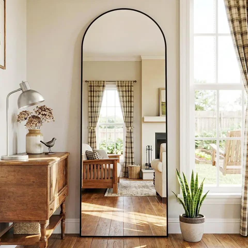 58"x18" Arched Full Length Mirror, Full Body Floor Mirror, Black