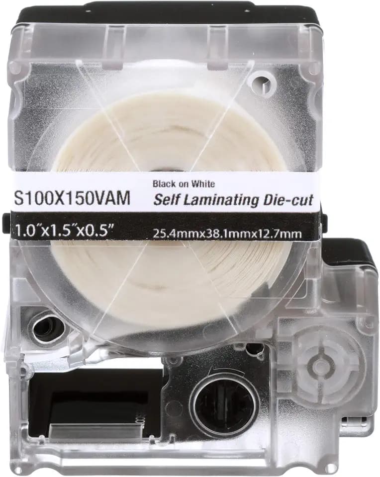 MP Cassette, Self-Laminating Label, Vinyl, 1.00" W x 1.50" H.50 Print On Area, Clear/White