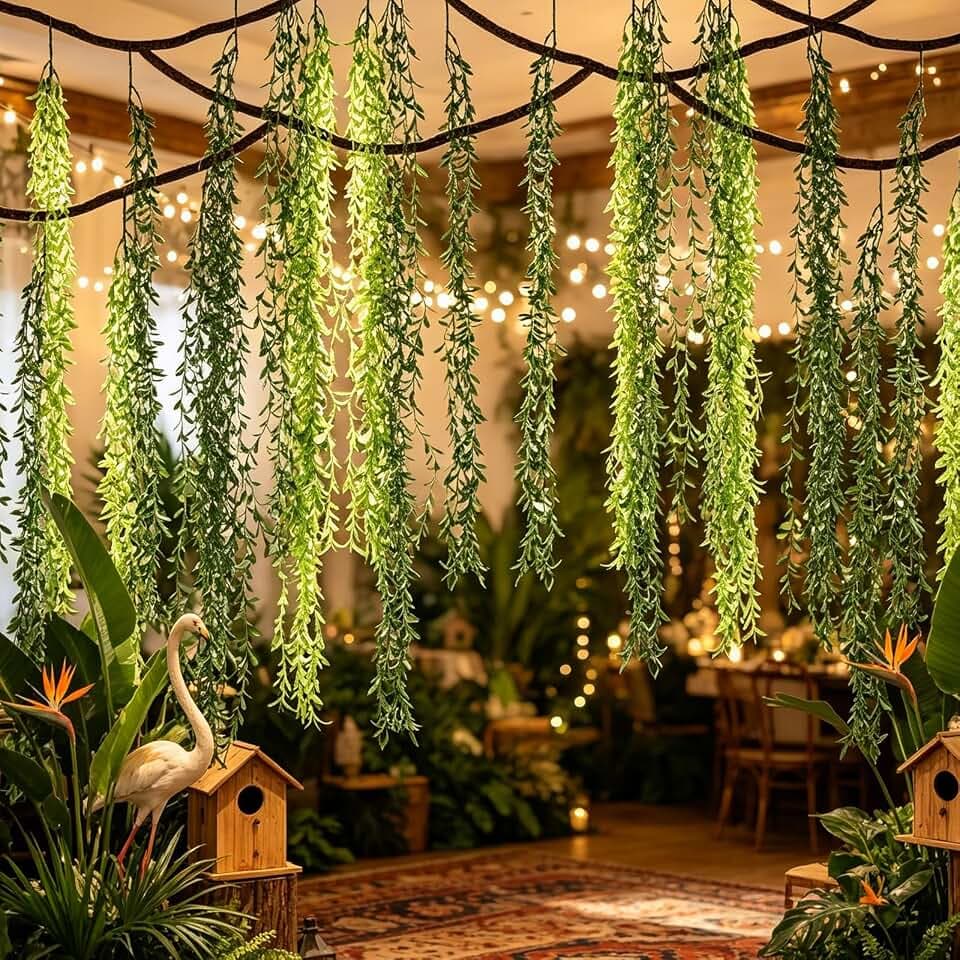 Jungle Theme Decoration Set- 74FT Artificial Hanging Willow Vines Greenery Include Vine、Willow Twigs、Hooks Fishing line for Classroom,Forest Rainforest Safari Party